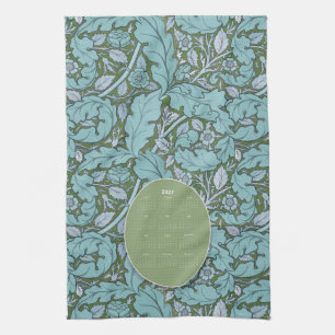 Dusty blue William Morris Acanthus & Rose Calendar Kitchen Towel