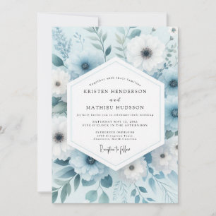 Dusty Blue Winter Bloom Wedding Invitation