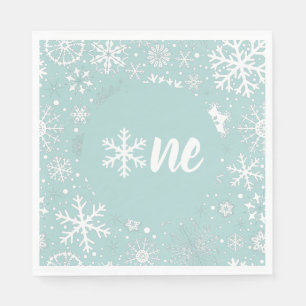 Dusty Blue Winter First Birthday Snowflake Napkins