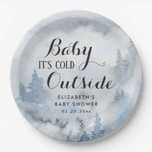  Dusty Blue Winter Forest -Baby It's Cold Outside  Paper Plate