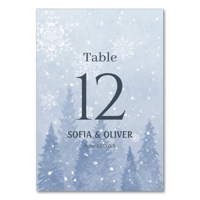 Dusty Blue Winter Landscape Table Number (Front)