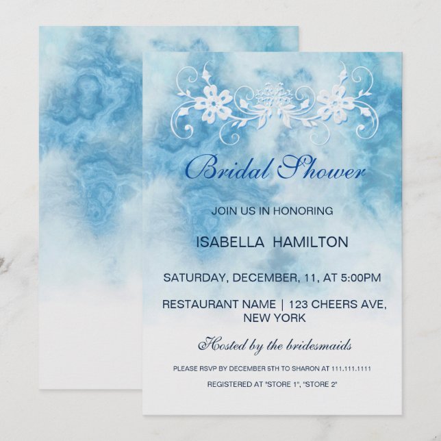 Dusty Blue Winter Script Calligraphy Bridal Shower Invitation (Front/Back)