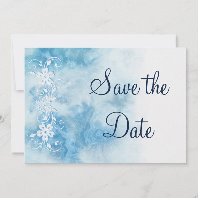 Dusty Blue Winter Script Calligraphy Save the Date (Front)