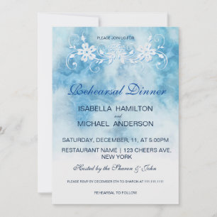 Dusty Blue Winter Script Calligraphy Watercolor Invitation