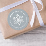 Dusty Blue Winter Snowflake Christmas Gift Tag<br><div class="desc">Affordable custom printed Merry Christmas round gift tag stickers personalized with your text. This simple modern holiday design features a white snowflake on a light blue grey background. Use the design tools to choose any background colour, edit text fonts and colours or upload your own photos to design your own...</div>
