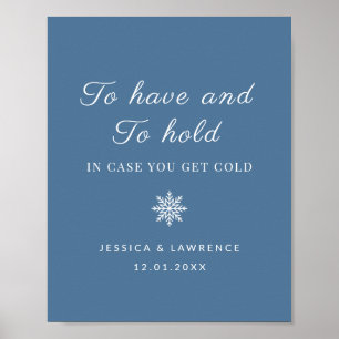 Dusty Blue Winter Wedding Blankets For Guests Sign