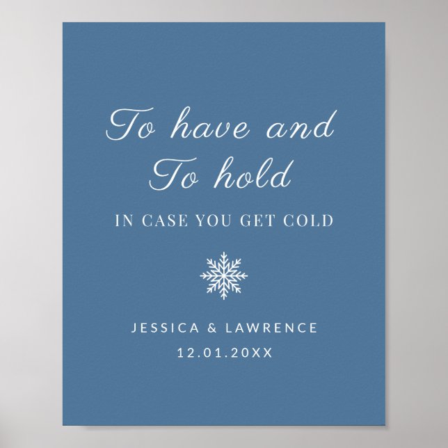 Dusty Blue Winter Wedding Blankets For Guests Sign (Front)
