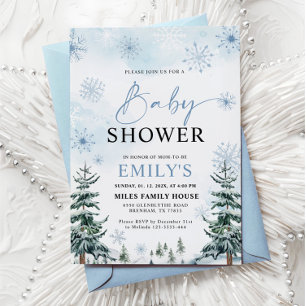 Dusty Blue Winter Wonderland Baby Shower Invitation