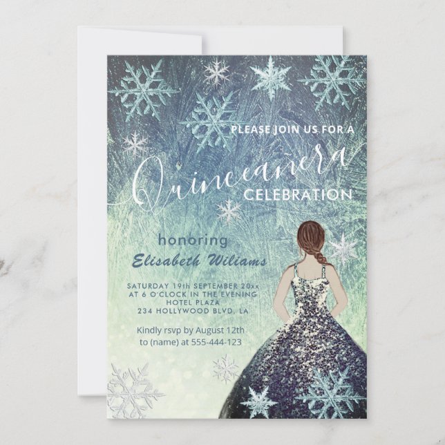 Dusty blue Winter wonderland glitter dress   Invitation (Front)