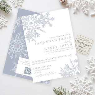 Dusty Blue Winter Wonderland Snowflake QR Wedding Invitation
