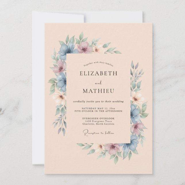 Dusty Blue Wisteria Dream Wedding Invitation (Front)