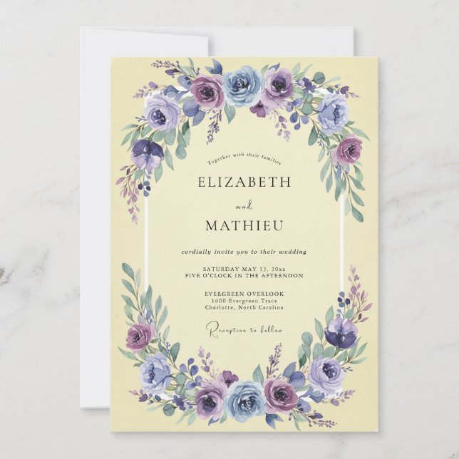 Dusty Blue Wisteria Floral Wedding Invitation (Front)