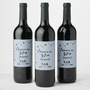 Dusty Blue With Shooting  Stars Wedding Wine Label