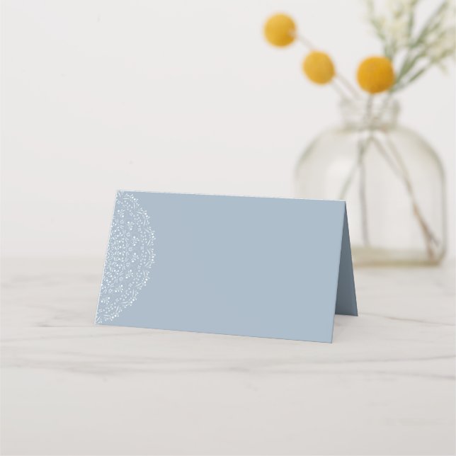 Dusty Blue with White mandala Blank Place Cards (Back)