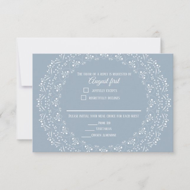 Dusty Blue with White Mandala RSVP card (Front)