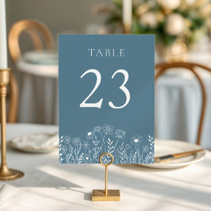 Dusty Blue with White Wildflower Wedding Table Number