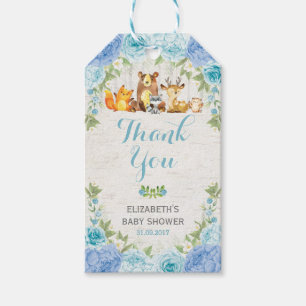 Dusty Blue Woodland Animals Boy Baby Shower Favour Gift Tags