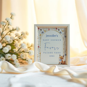 Dusty Blue Woodland Fox Baby Shower Favour Sign