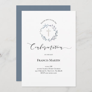 dusty blue wreath watercolor Confirmation Invitation