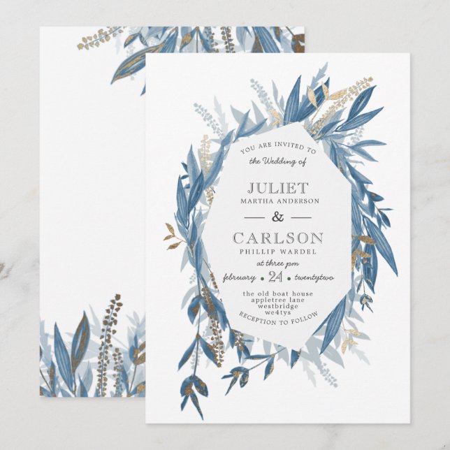 Dusty Blue Wreath with rustic Invitation (Front/Back)