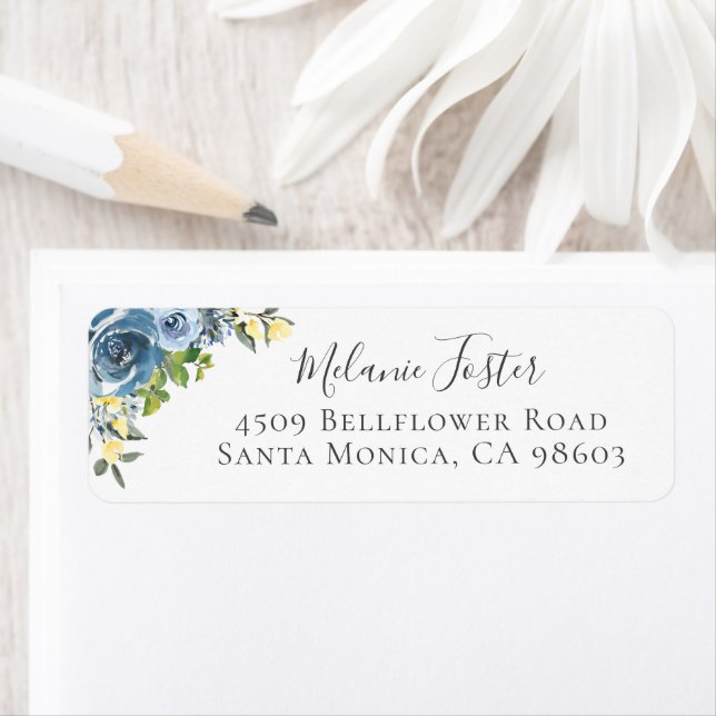 Dusty Blue Yellow Botanical Floral Adresse de reto (En situation)