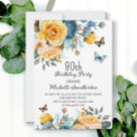 Dusty Blue Yellow Floral Butterflies 90th Birthday Invitation<br><div class="desc">90th birthday party invitation with beautiful dusty blue and yellow floral and butterflies. Contact me for assistance with your customizations or to request additional matching or coordinating Zazzle products for your celebration.</div>