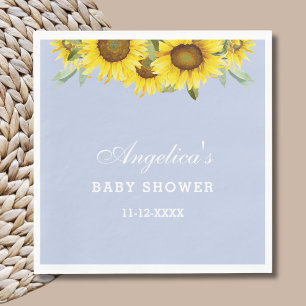 Dusty Blue Yellow Floral Sunflower Baby Shower Napkin