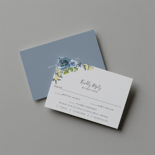 Dusty Blue Yellow Floral Wedding RSVP Meal Choice Card