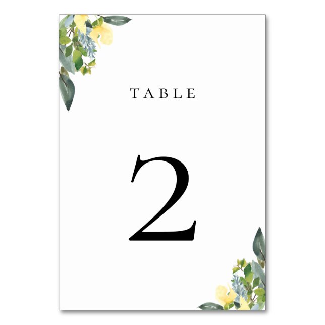 Dusty Blue Yellow Table Number Card (Front)