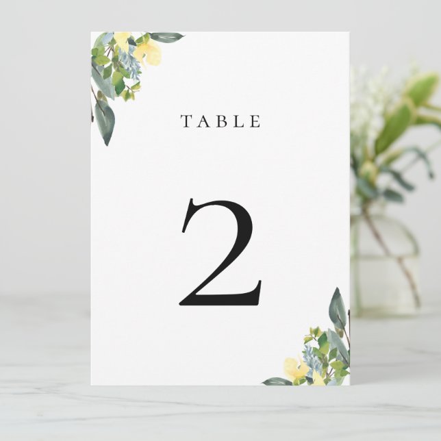 Dusty Blue Yellow Table Number Card (Standing Front)