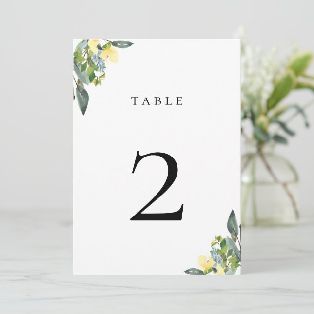 Dusty Blue Yellow Table Number Card (Standing Front)