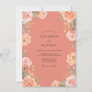Dusty Blush Coral Peony Wedding Invitation
