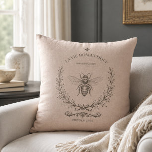 Dusty Blush Honey Bee Vintage French Country Throw Pillow