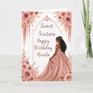 Dusty Blush Pink Floral Sweet Sixteen Party Card