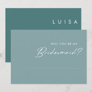 Dusty Boho Blue and Green Bridesmaid Proposal Card