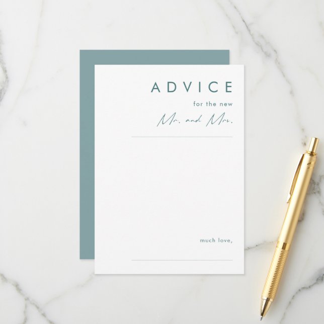 Dusty Boho | Blue and Green Wedding Advice Card (Front/Back In Situ)