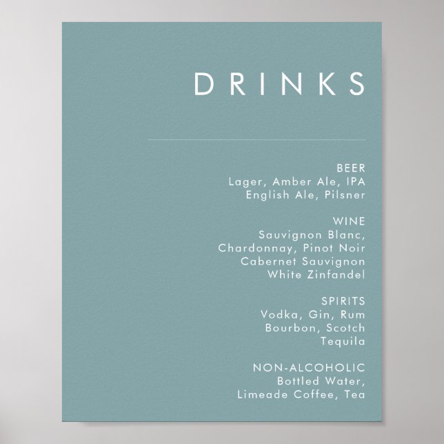 Dusty Boho | Blue Wedding Drinks Menu Sign (Front)