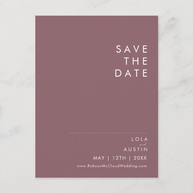Dusty Boho | Carte postale Purple Save The Date (Devant)