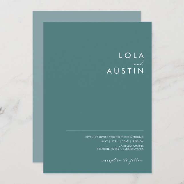 Dusty Boho | Green and Blue All In One Wedding Invitation (Front/Back)