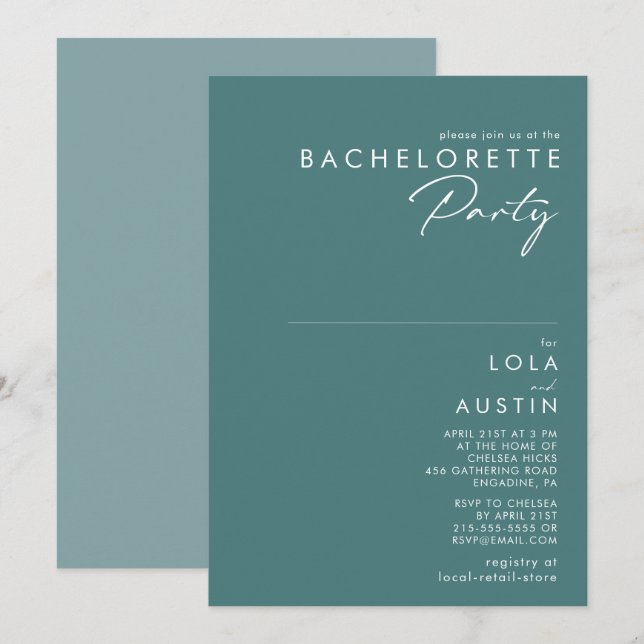 Dusty Boho | Green and Blue Bachelorette Party Invitation (Front/Back)