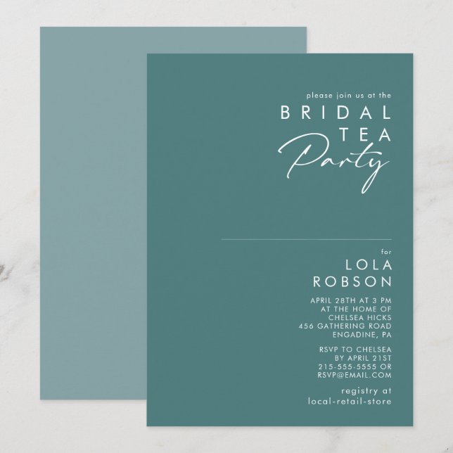 Dusty Boho | Green and Blue Bridal Tea Party Invitation (Front/Back)