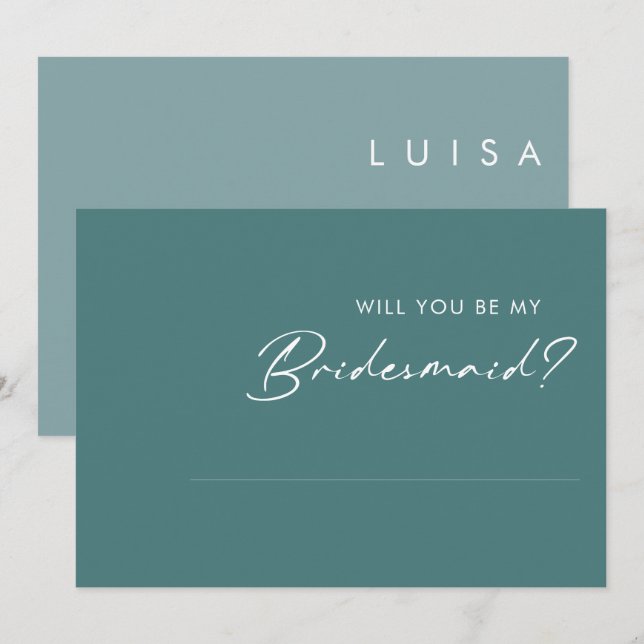 Dusty Boho Green and Blue Bridesmaid Proposal Card (Front/Back)