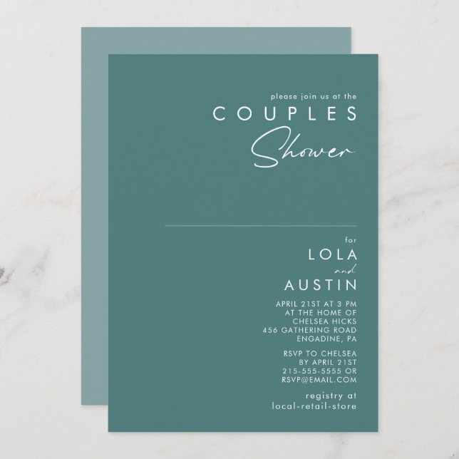 Dusty Boho | Green and Blue Couples Shower Invitation (Front/Back)