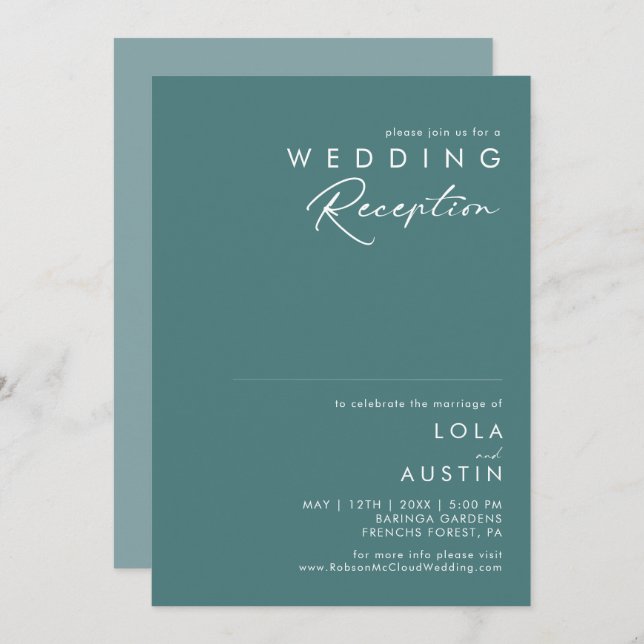 Dusty Boho | Green and Blue Wedding Reception Invitation (Front/Back)