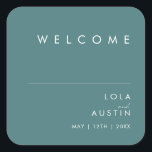 Dusty Boho | Green Wedding Welcome Square Sticker<br><div class="desc">This Dusty Boho | Green wedding welcome square sticker is perfect for your colourful rustic boho wedding. Its simple, unique modern design accompanied by a contemporary minimalist script and teal green colour palette gives this product a classic chic bohemian feel. Keep it as is, or choose to personalize it with...</div>