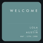 Dusty Boho | Green Wedding Welcome Square Sticker<br><div class="desc">This Dusty Boho | Green wedding welcome square sticker is perfect for your colourful rustic boho wedding. Its simple, unique modern design accompanied by a contemporary minimalist script and teal green colour palette gives this product a classic chic bohemian feel. Keep it as is, or choose to personalize it with...</div>