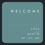 Dusty Boho | Green Wedding Welcome Square Sticker<br><div class="desc">This Dusty Boho | Green wedding welcome square sticker is perfect for your colourful rustic boho wedding. Its simple, unique modern design accompanied by a contemporary minimalist script and teal green colour palette gives this product a classic chic bohemian feel. Keep it as is, or choose to personalize it with...</div>
