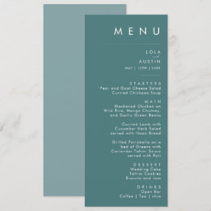Dusty Boho Menu du dîner Mariage vert et bleu