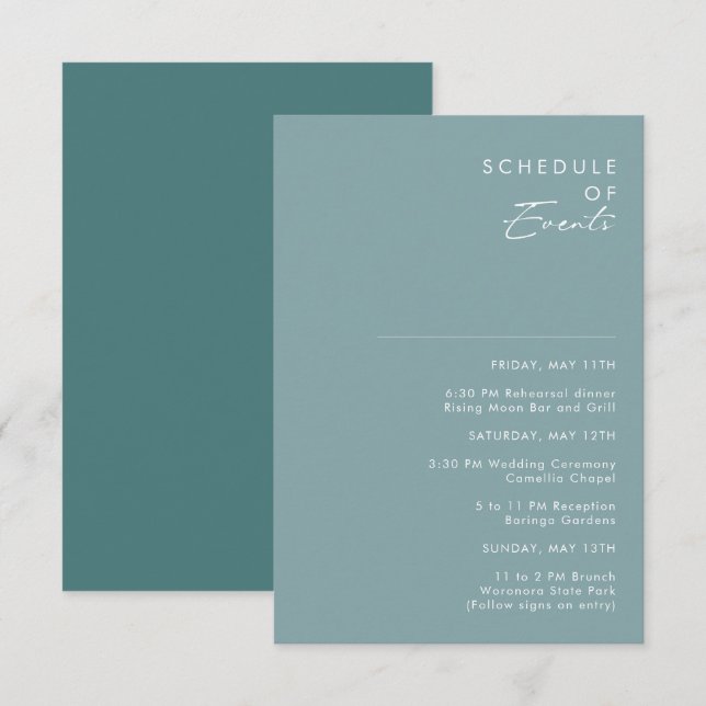 Dusty Boho | Programme des événements Bleu et Vert (Devant / Derrière)