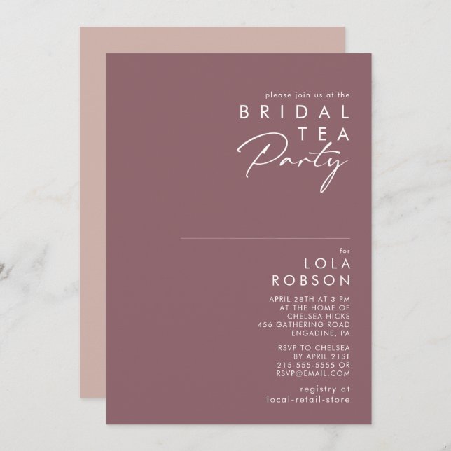 Dusty Boho | Purple and Rose Bridal Tea Party Invitation (Front/Back)